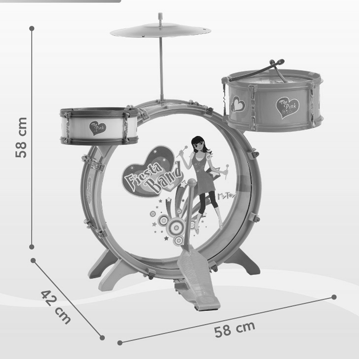 Bateria Musical Infantil Fiesta Band 3 Tambores Mytoy Rosa