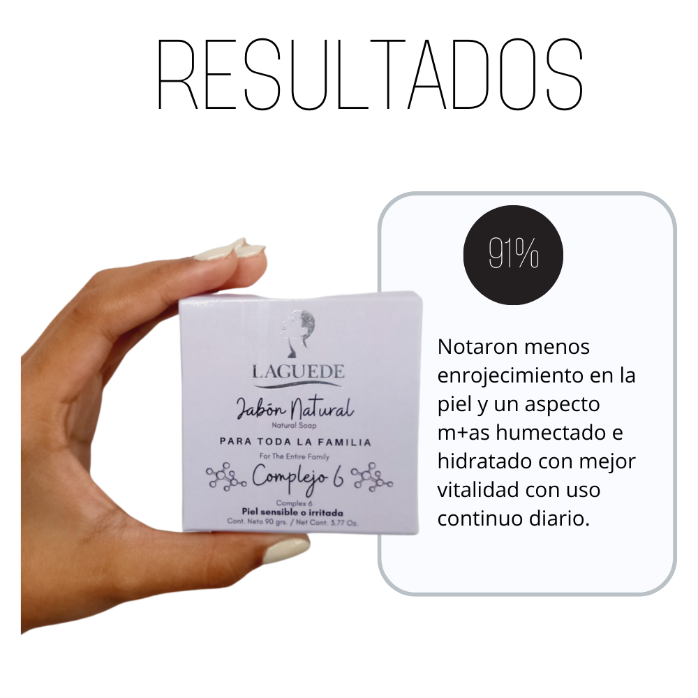 Jabón Natural Laguede de Complejo 6 para Pieles Sensibles Rosácea 90g 4 piezas