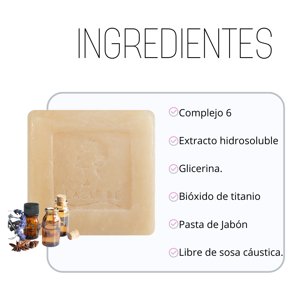 Jabón Natural Laguede de Complejo 6 para Pieles Sensibles Rosácea 90g 4 piezas