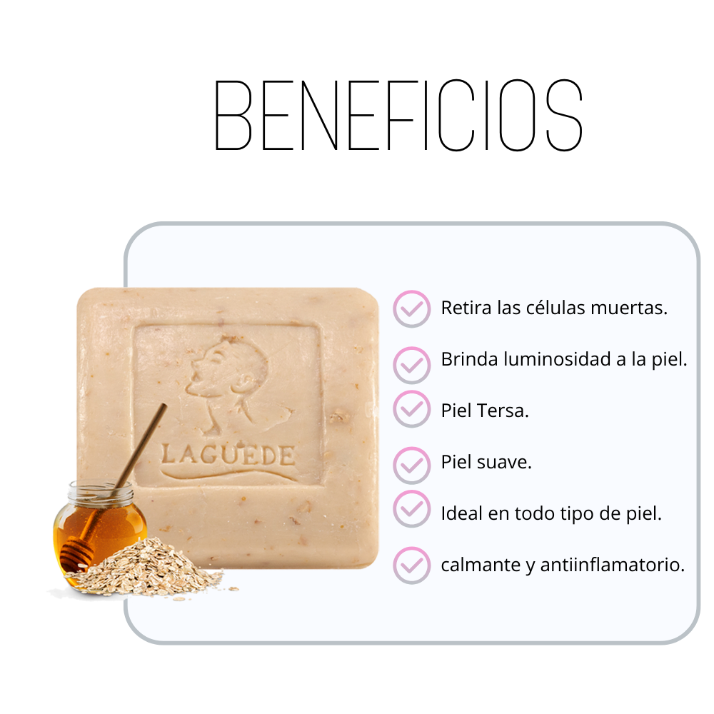Jabón Natural Laguede  Exfoliante de Avena y Miel 90g 4 piezas
