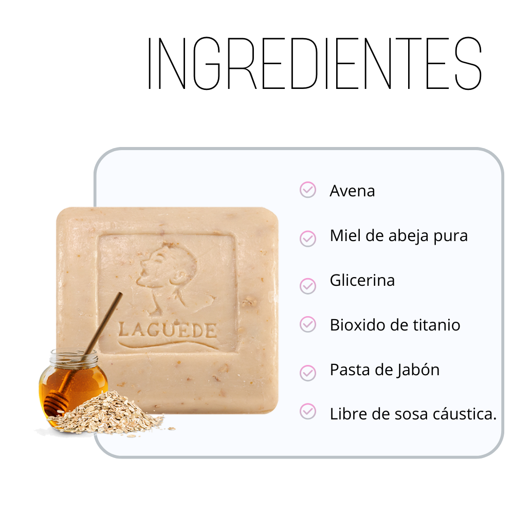 Jabón Natural Laguede  Exfoliante de Avena y Miel 90g 4 piezas