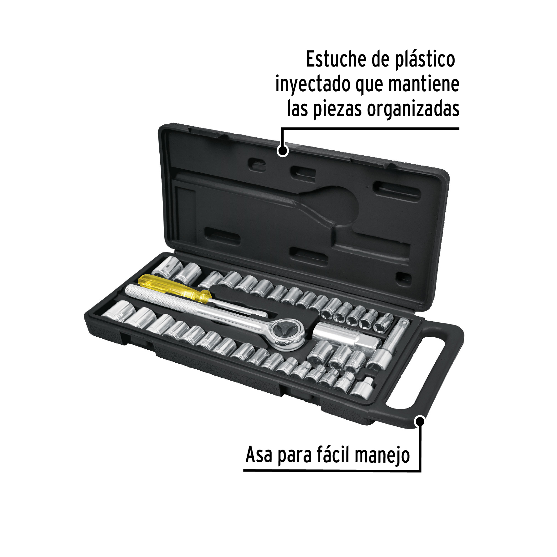 JUEGO DE 39 HERRAMIENTAS 1/4" Y 3/8" PARA MECÁNICO, PRETUL 24220