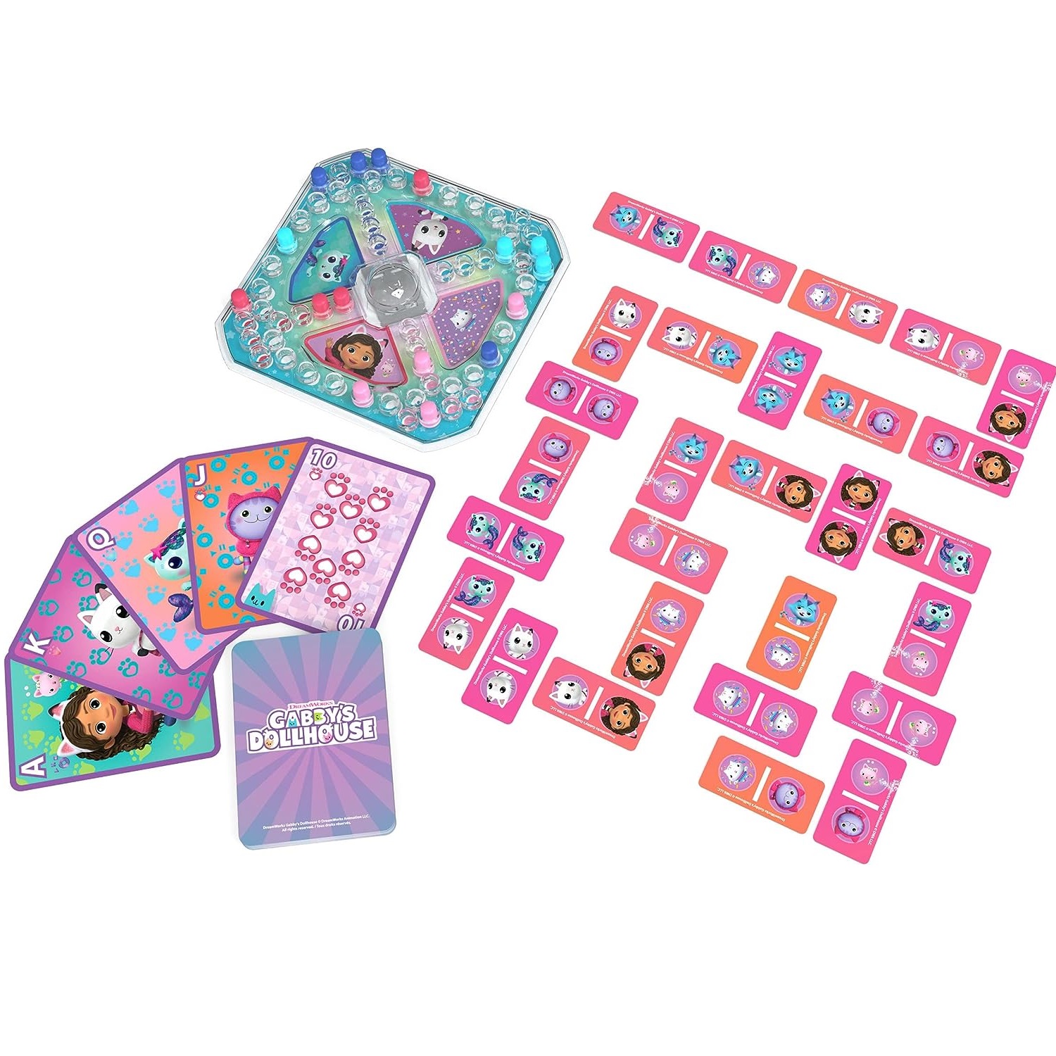 Spin Master Tres Juegos de Mesa de Gabby y la casa de Muñecos: Domino, Cartas y Pop-Up