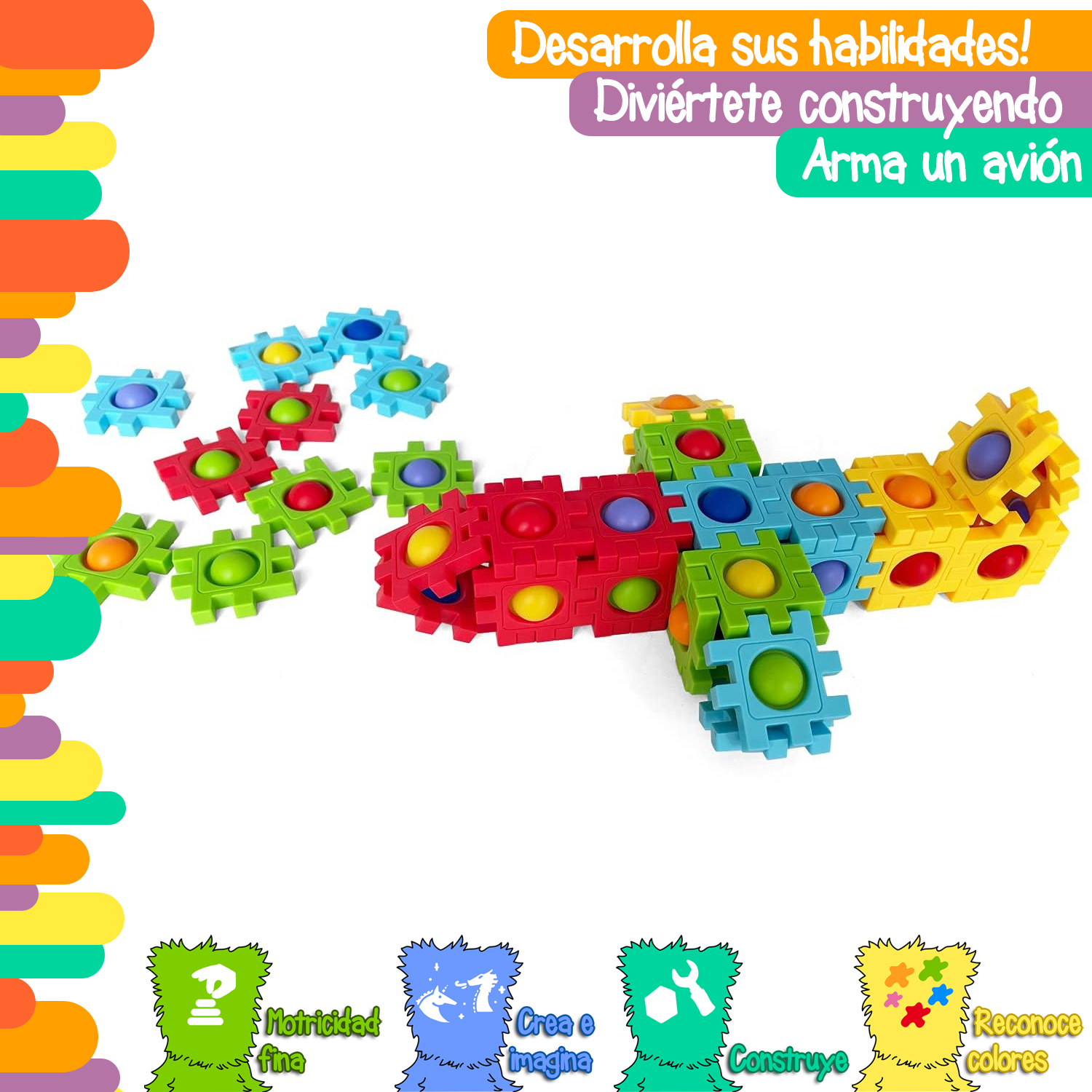 YUFF! Bloques de construcción para ensamblar y conectar, Juguete Pop-it antiestrés Colorido y Seguro (72 PCS)