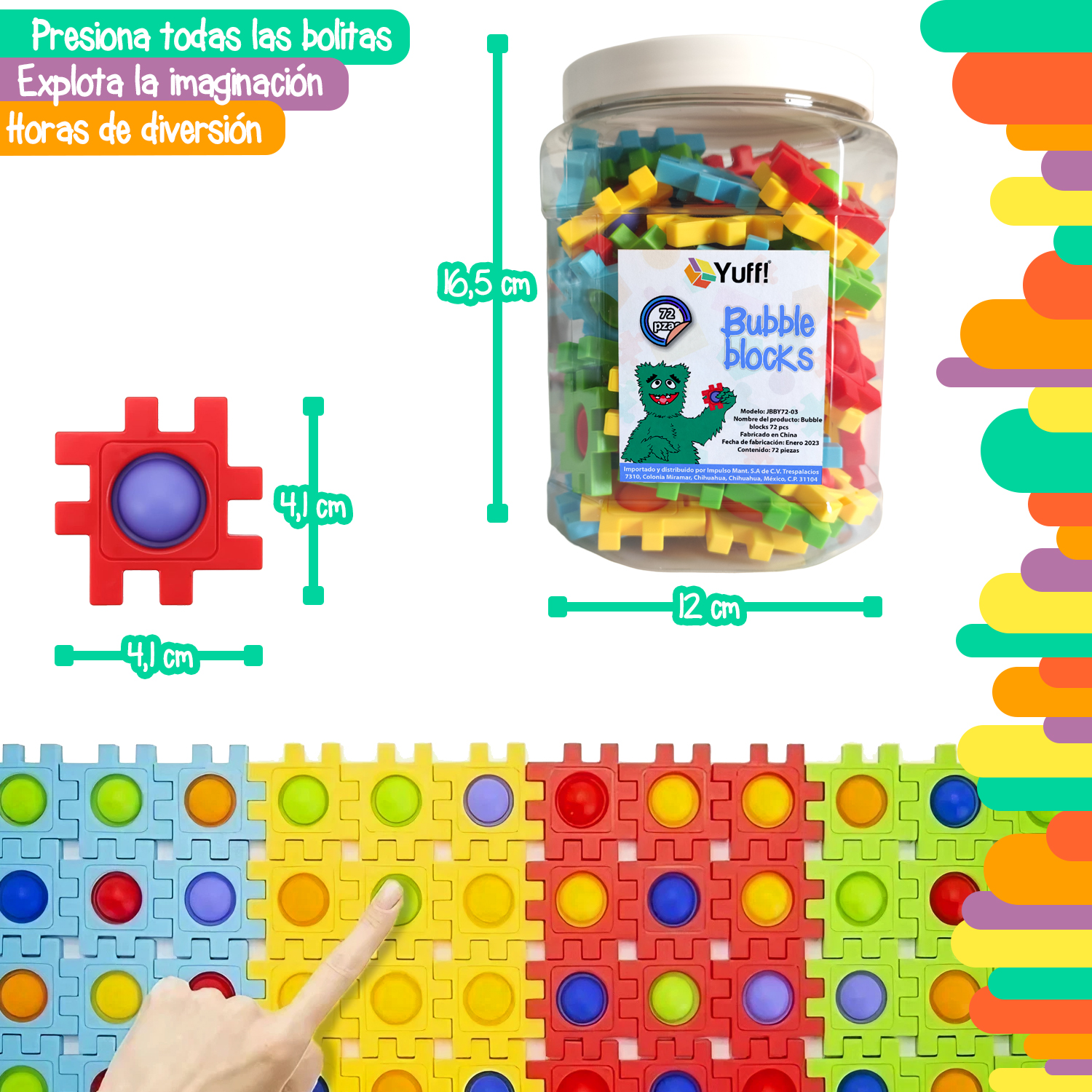 YUFF! Bloques de construcción para ensamblar y conectar, Juguete Pop-it antiestrés Colorido y Seguro (72 PCS)