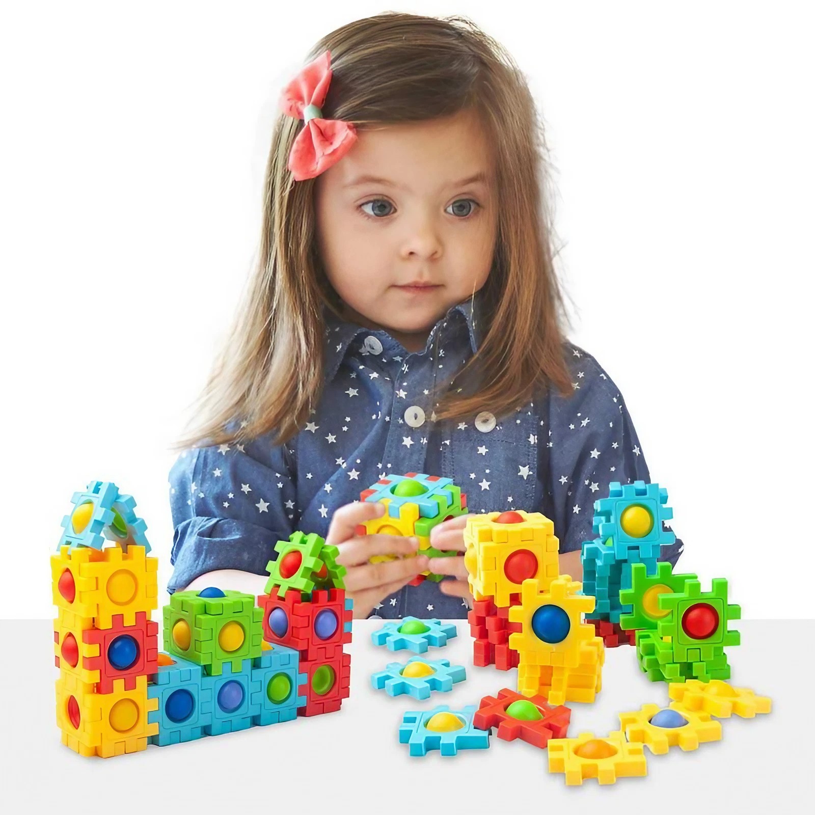 YUFF! Bloques de construcción para ensamblar y conectar, Juguete Pop-it antiestrés Colorido y Seguro (72 PCS)