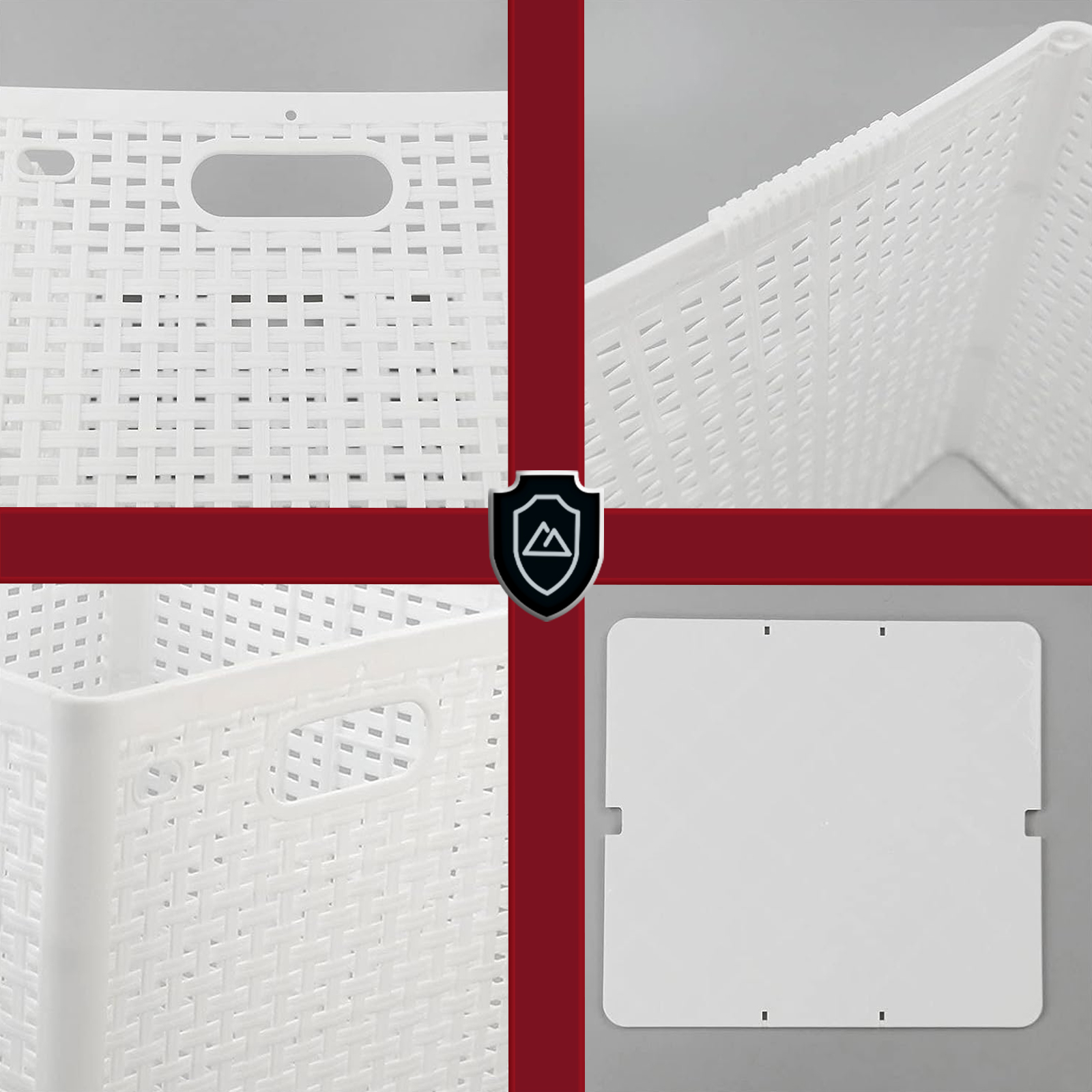 Cesta plegable plástica con diseño de ratán. Canasta de lavandería grande fácil de guardar, con patas y asas. (Blanco)