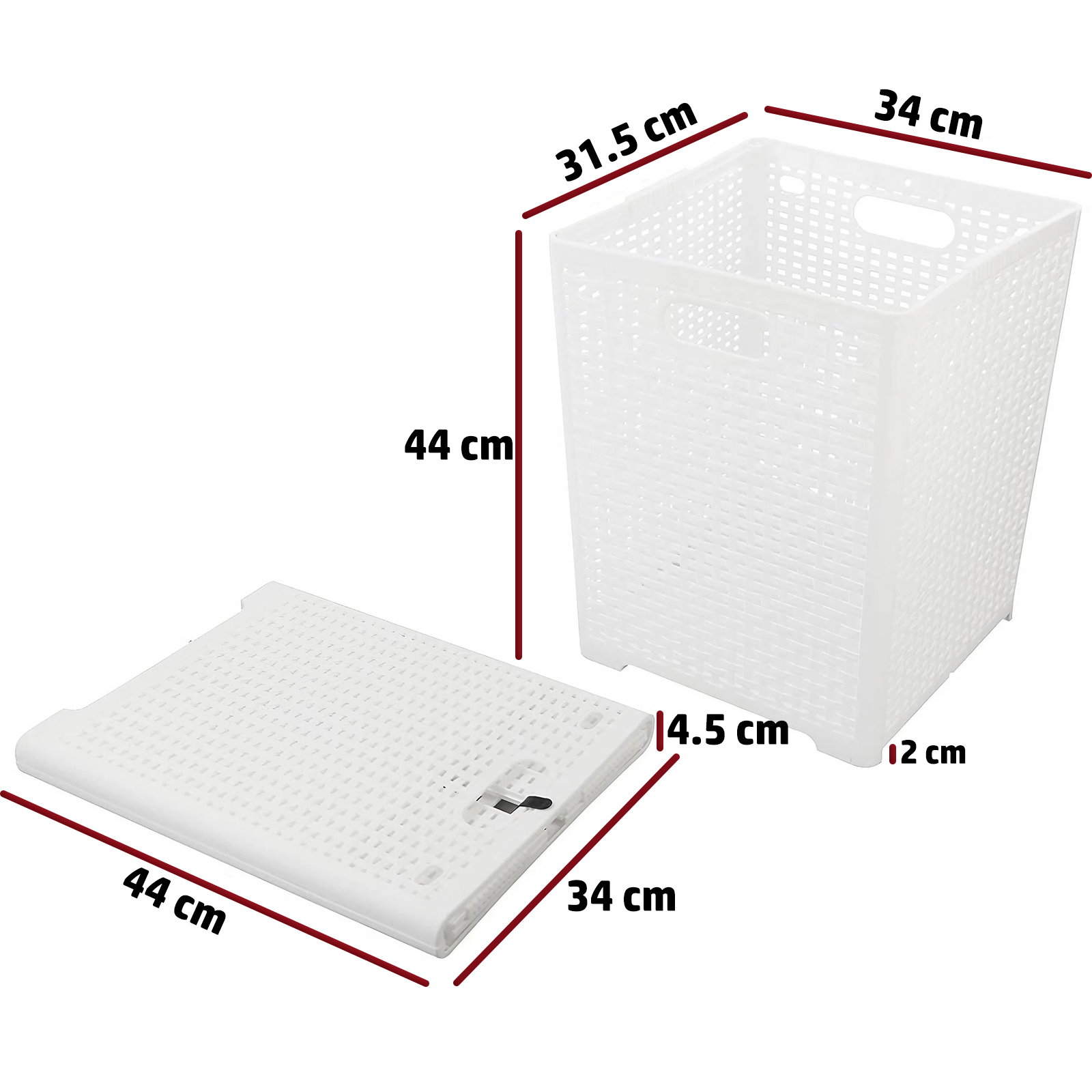 Cesta plegable plástica con diseño de ratán. Canasta de lavandería grande fácil de guardar, con patas y asas. (Blanco)