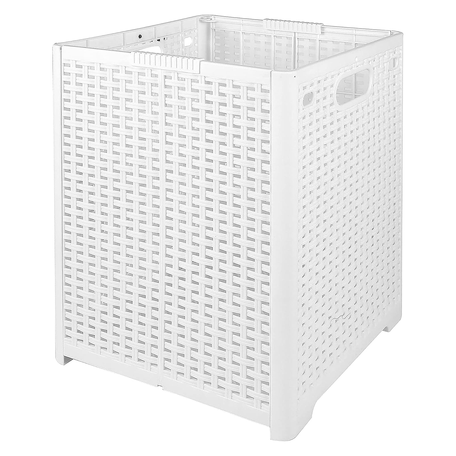 Cesta plegable plástica con diseño de ratán. Canasta de lavandería grande fácil de guardar, con patas y asas. (Blanco)