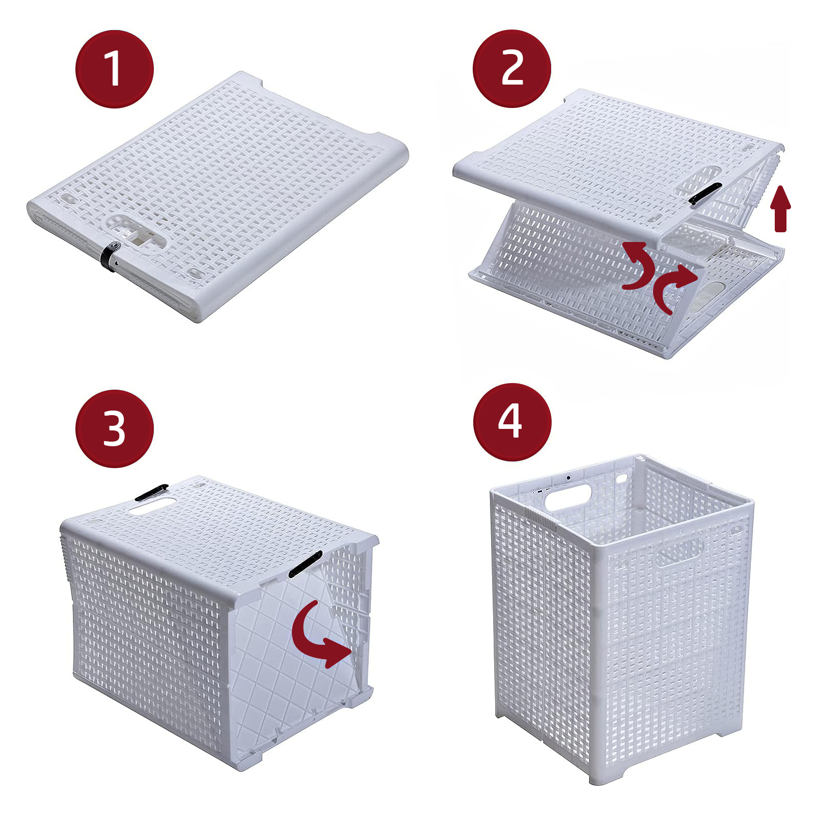 Cesta plegable plástica con diseño de ratán. Canasta de lavandería grande fácil de guardar, con patas y asas. (Blanco)