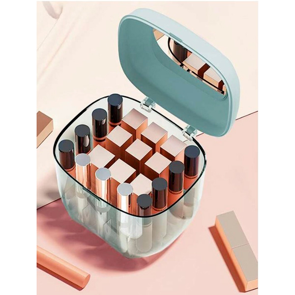 Caja organizador de maquillaje con espejo para lápiz labia ipstick  rimel brillos para 16 labiales