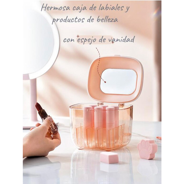 Caja organizador de maquillaje con espejo para lápiz labia ipstick  rimel brillos para 16 labiales