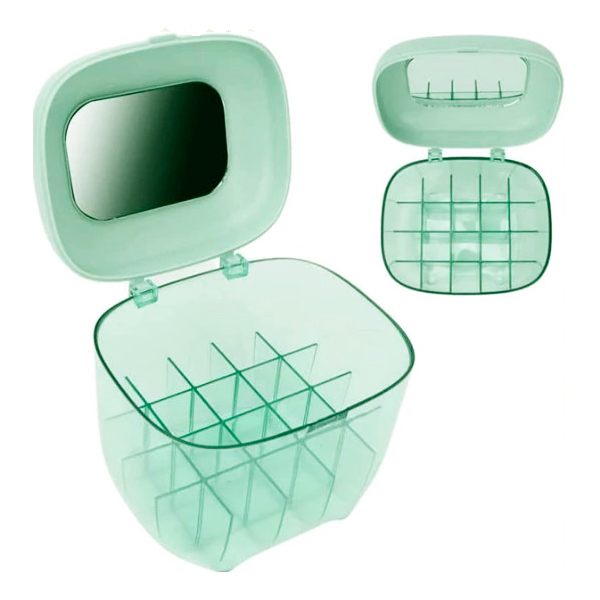 Caja organizador de maquillaje con espejo para lápiz labia ipstick  rimel brillos para 16 labiales