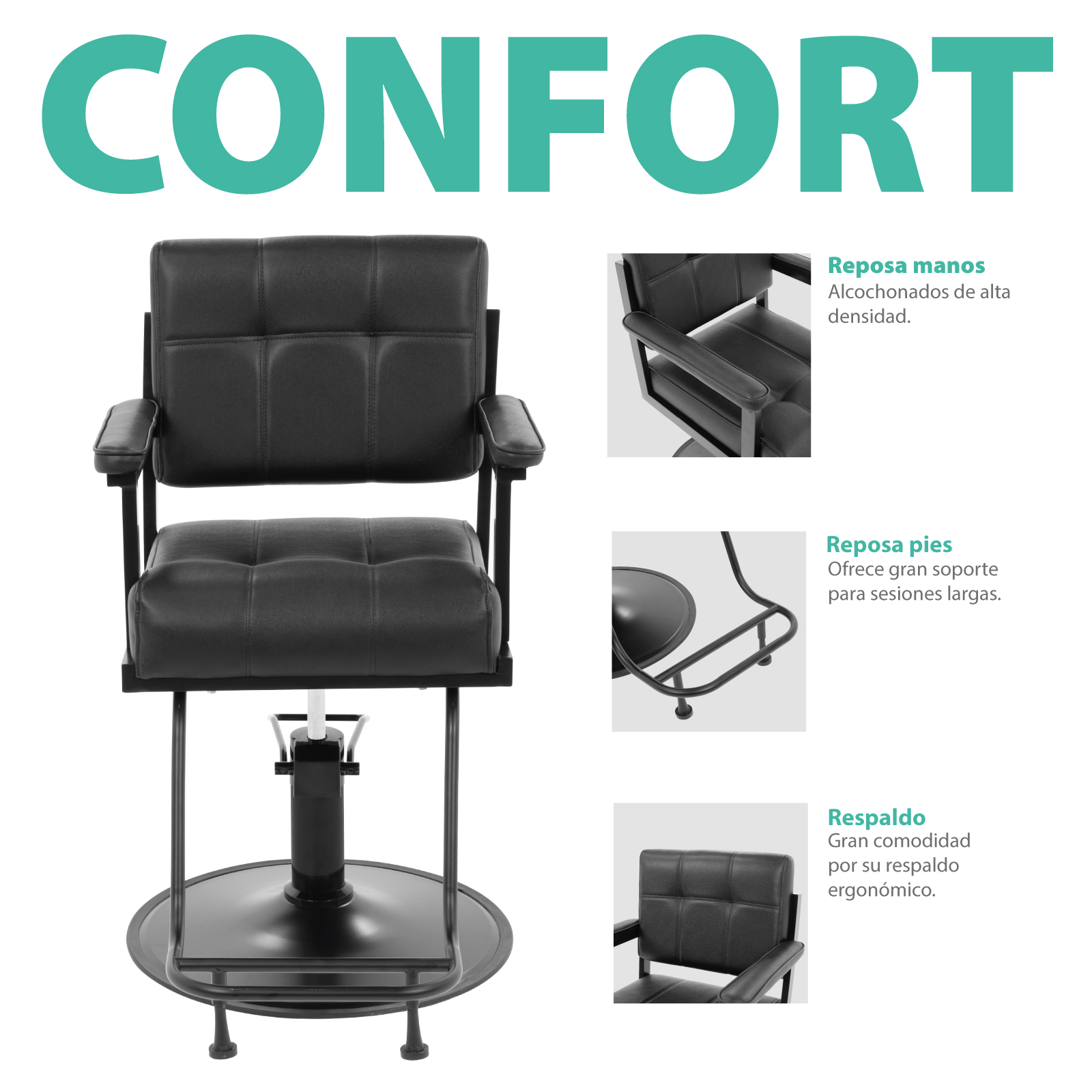 Silla de Salón Belleza Onof Altura Ajustable Respaldo Acolchado Giratoria 360 Graados Bomba Hidráulica