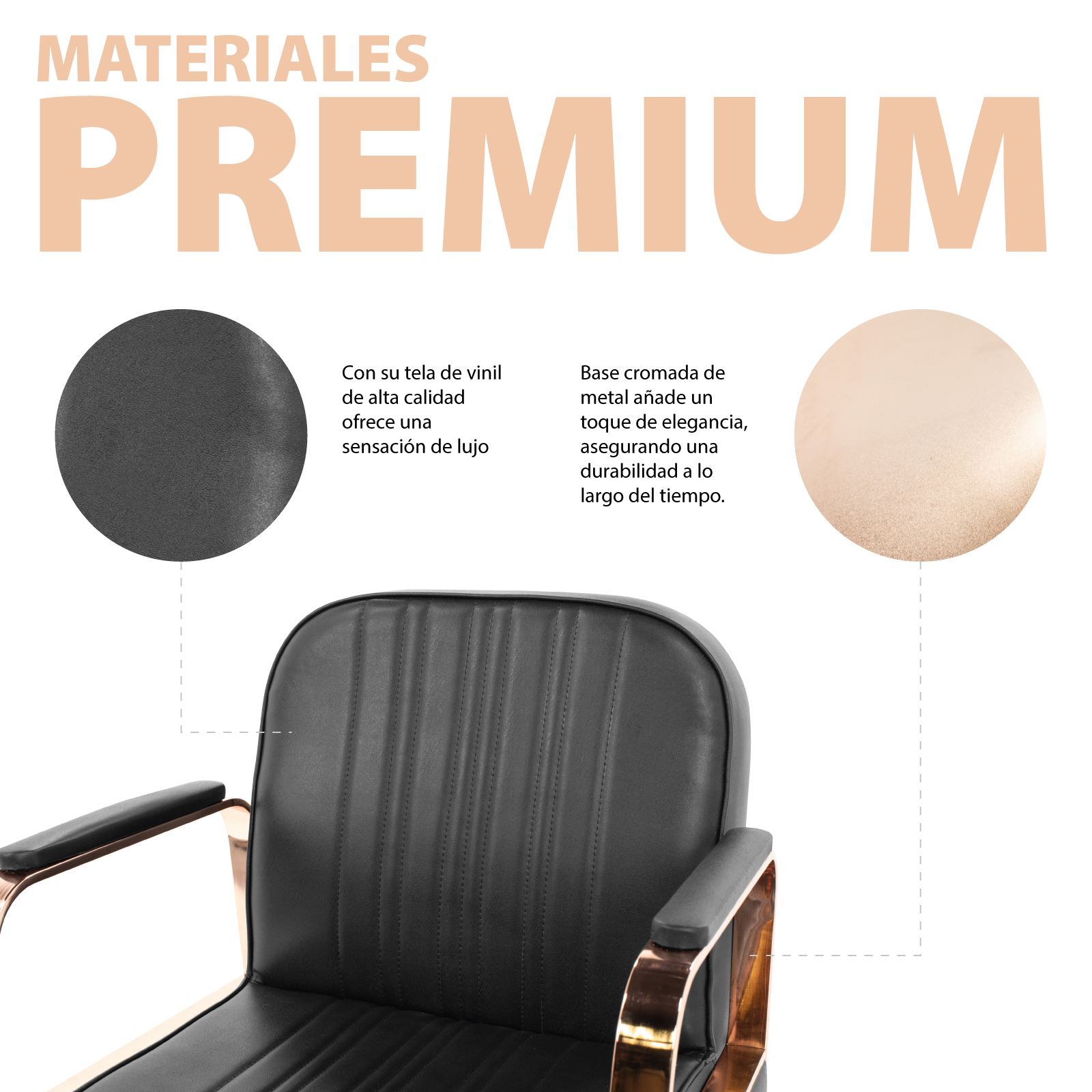 Silla Premium de Barberia Onof  Asiento Giratorio 360 Grados Altura Ajustable Base Redonda