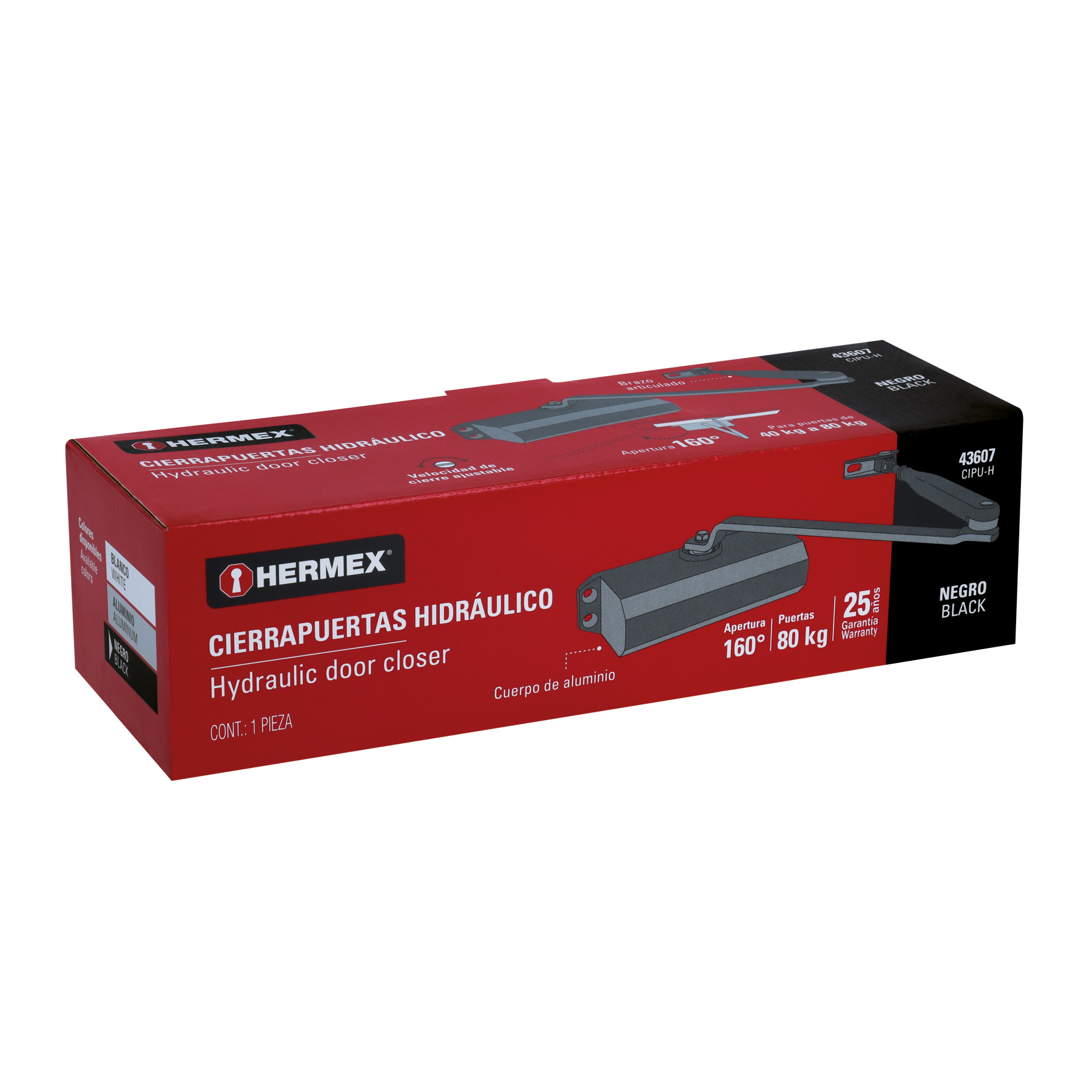 CIERRAPUERTAS HIDRÁULICO COLOR NEGRO, HERMEX 43607