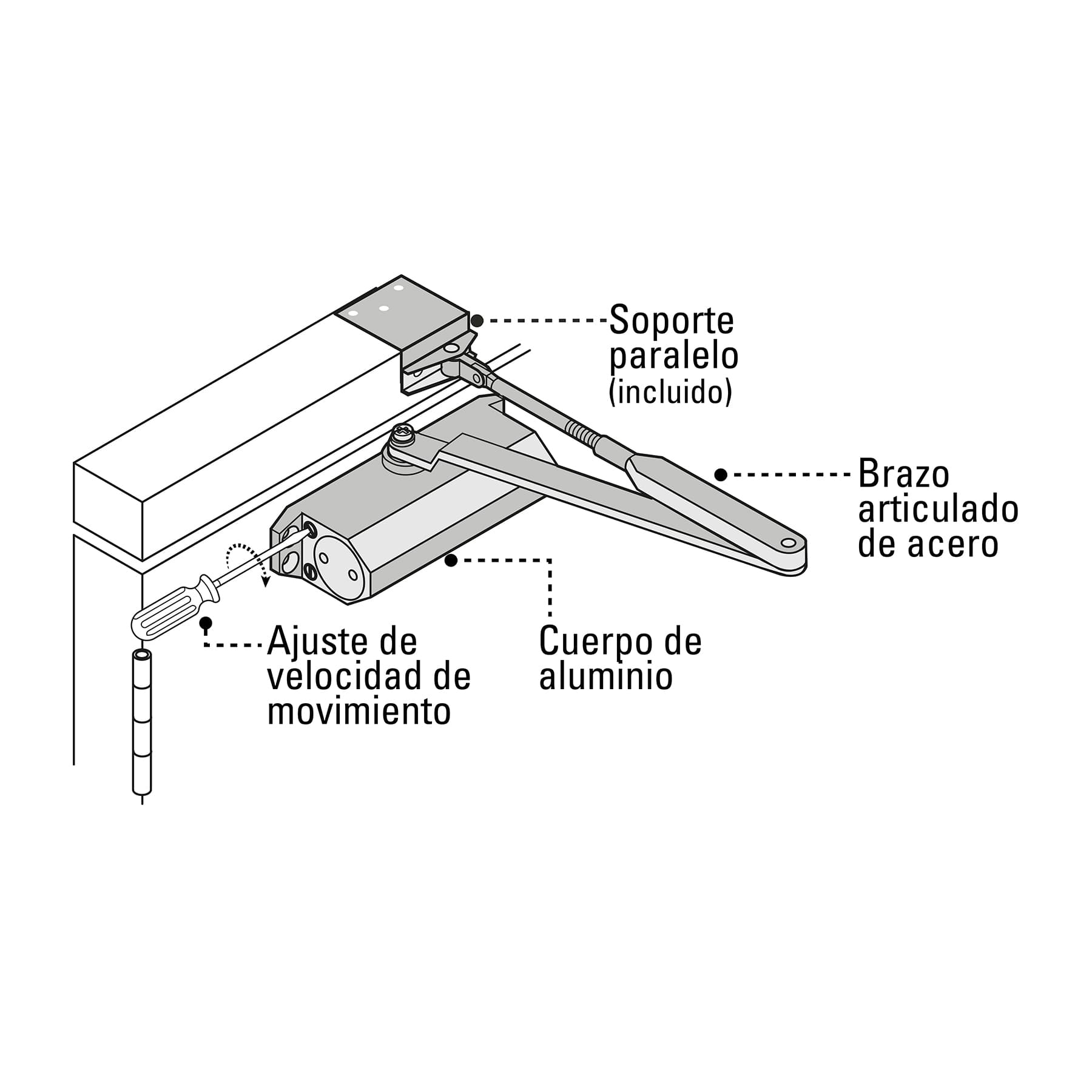 43606 / CIPU TRUPER Cierrapuertas hidráulico color aluminio, Hermex