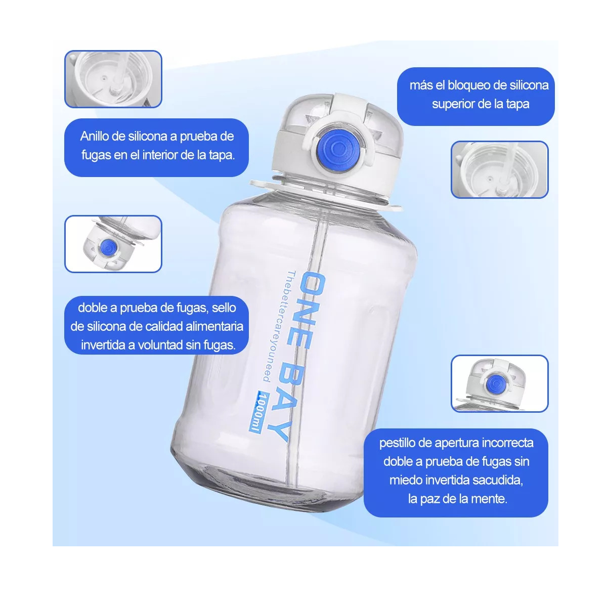 Botella de Agua Cristal 1 Litro con Marcador de Tiempo Funda y Tapa de  Bambú Reutilizable para Deportes, Gimnasio, viajes, sin Bpa (Azul Marino) :  : Deportes y aire libre