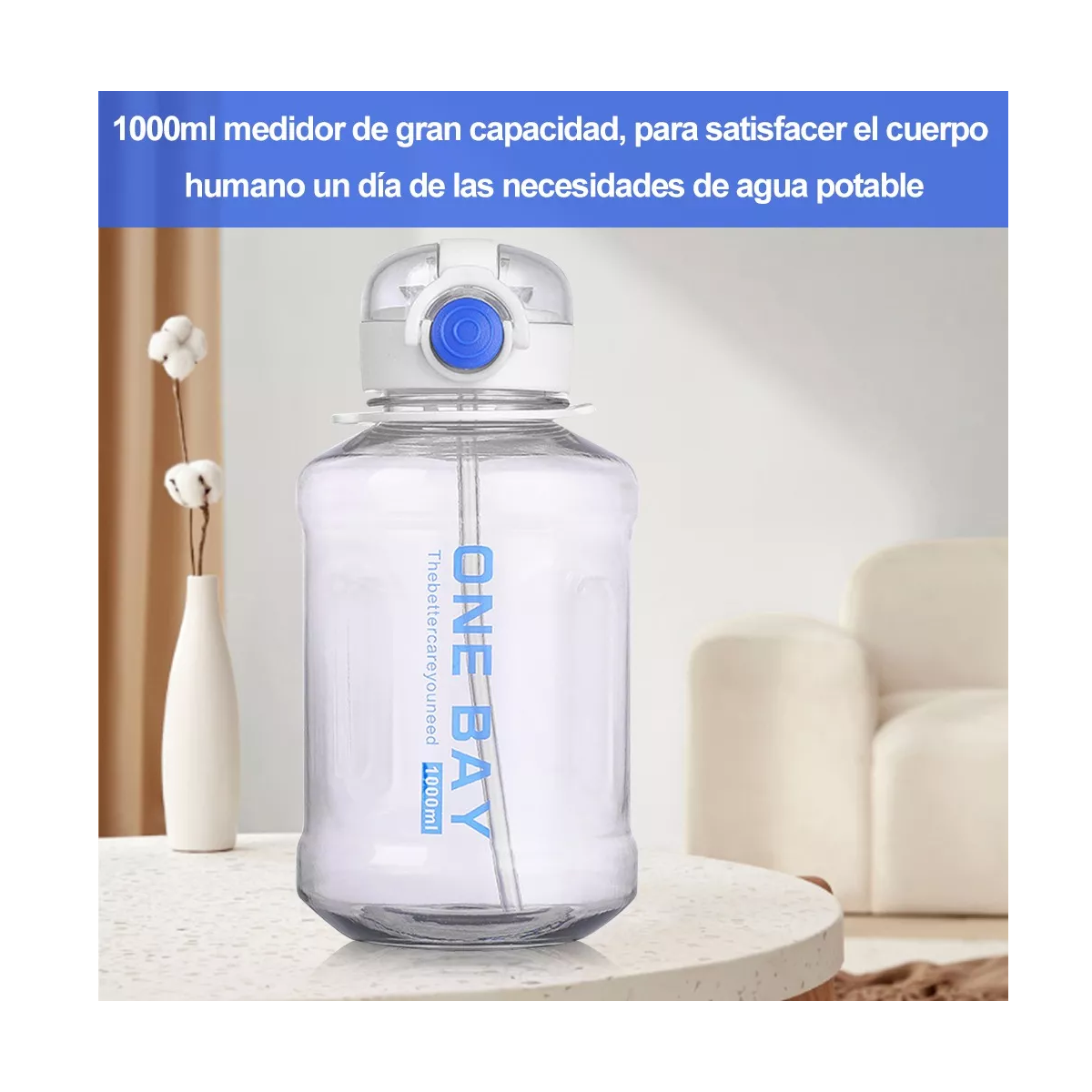 Botella De Agua Deportiva Portatil Gran Capacida Sin Bpa 1L