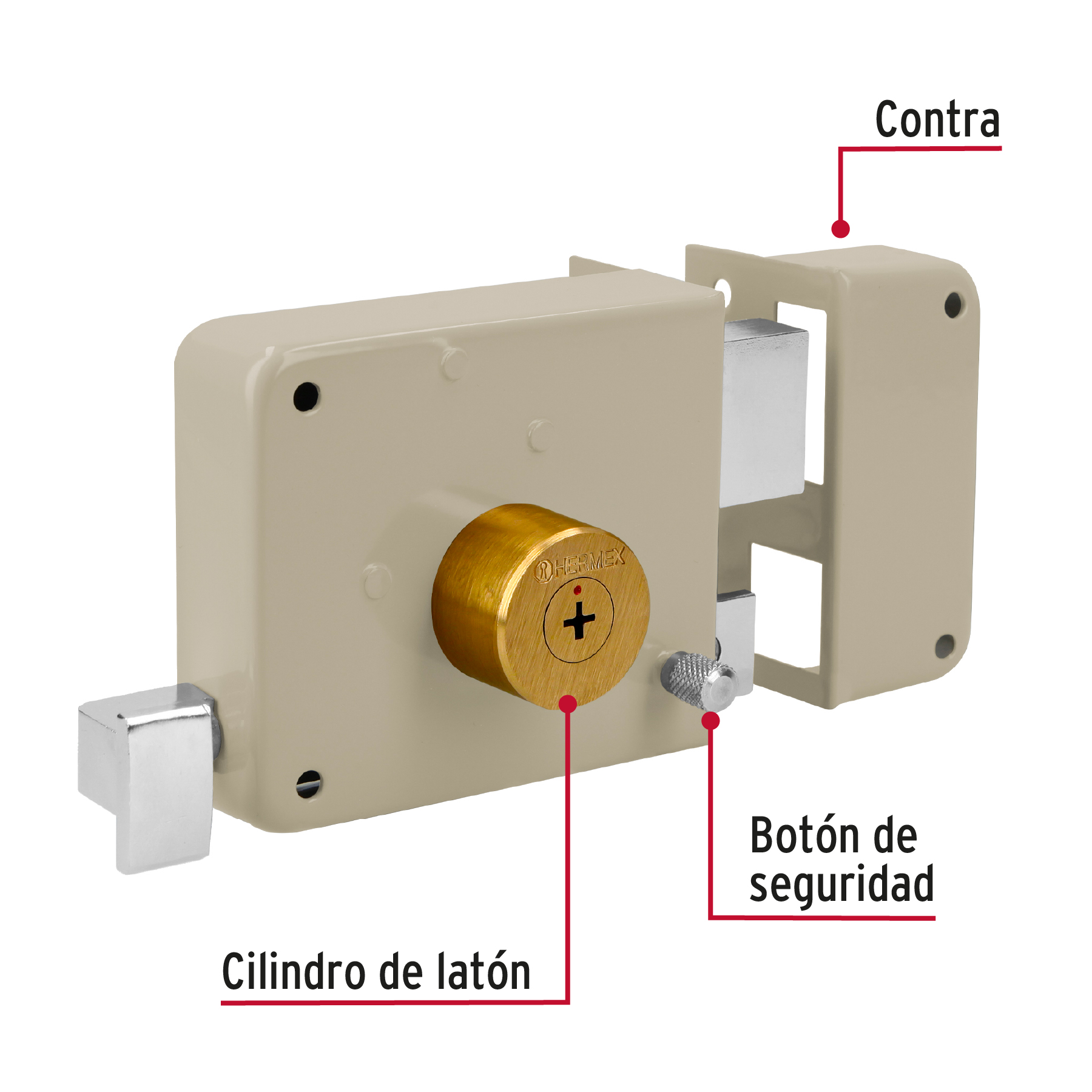 CERRADURA SOBREPONER DE INSTALA-FÁCIL, LLAVE TETRA, CAJA HERMEX 43578