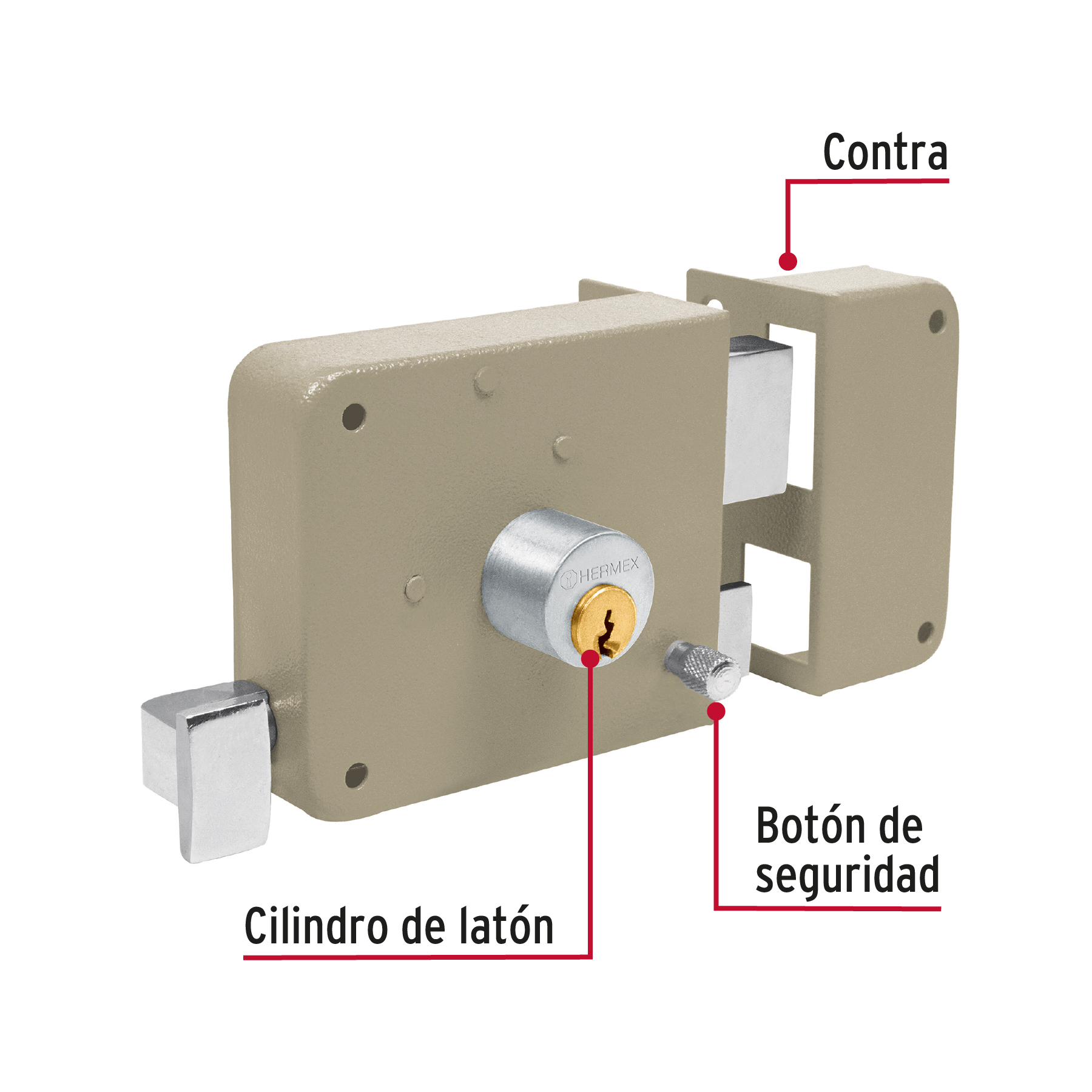 CERRADURA SOBREPONER DER INSTALA-FÁCIL, TRADICIONAL, CAJA HERMEX 43576