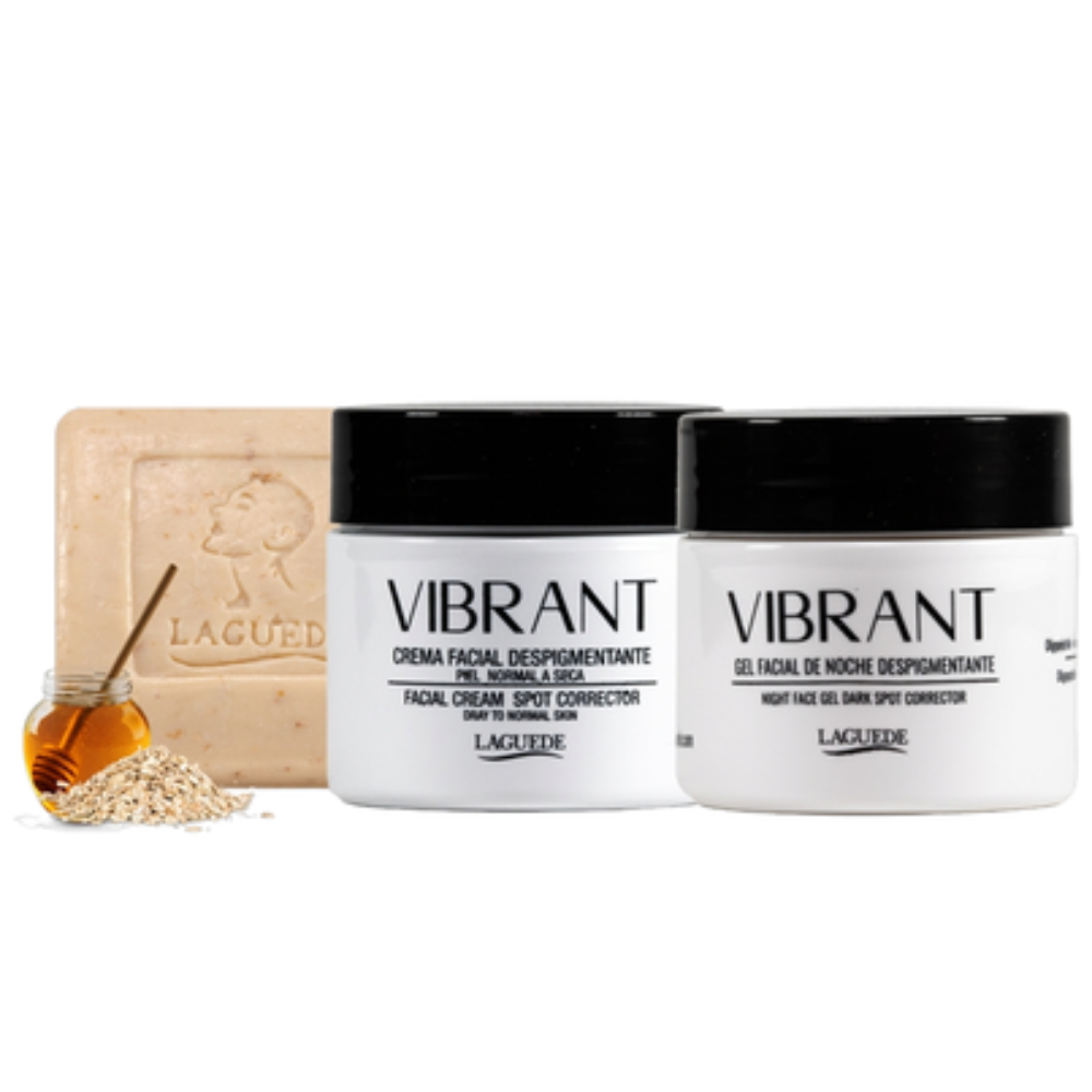 Kit Facial Exfoliante Aclarante Antiedad Crema Día + Gel Noche + Y Jabón Avena Laguede Piel Seca/Normal .