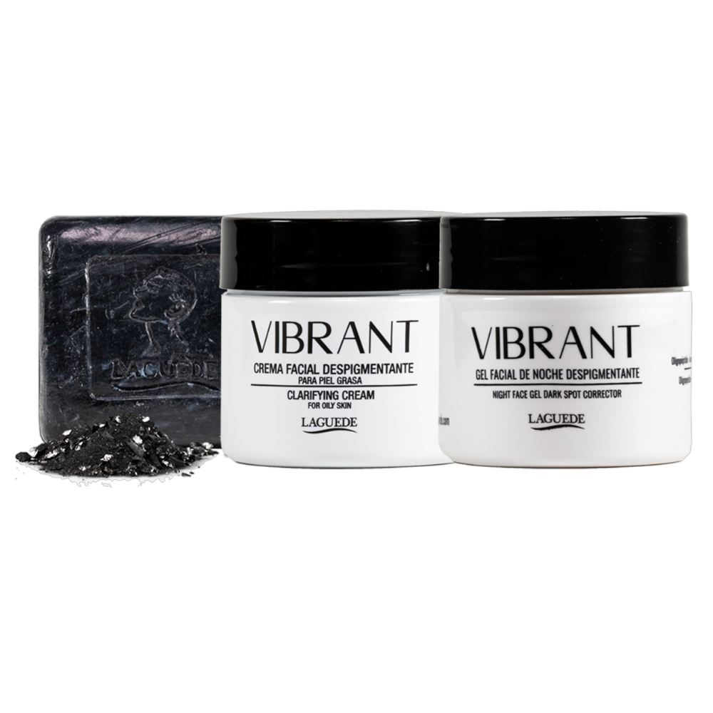 Kit Facial Anti-Puntos Negros Aclarante Crema Día + Gel Noche + Jabón Carbón Activado Laguede Piel Mixta/Grasa