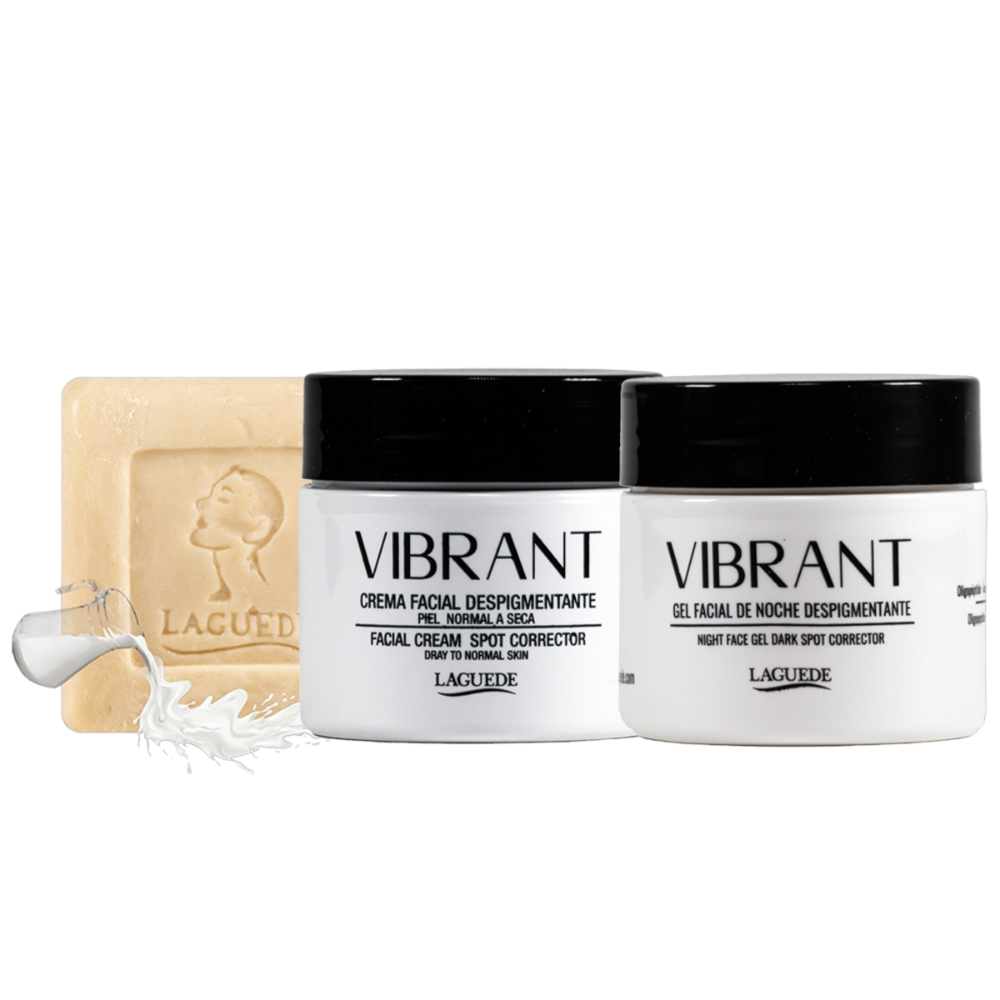 Kit Facial Aclarante Anti-edad Crema Día + Gel Noche + Jabón Leche de Burra Piel Seca/Normal