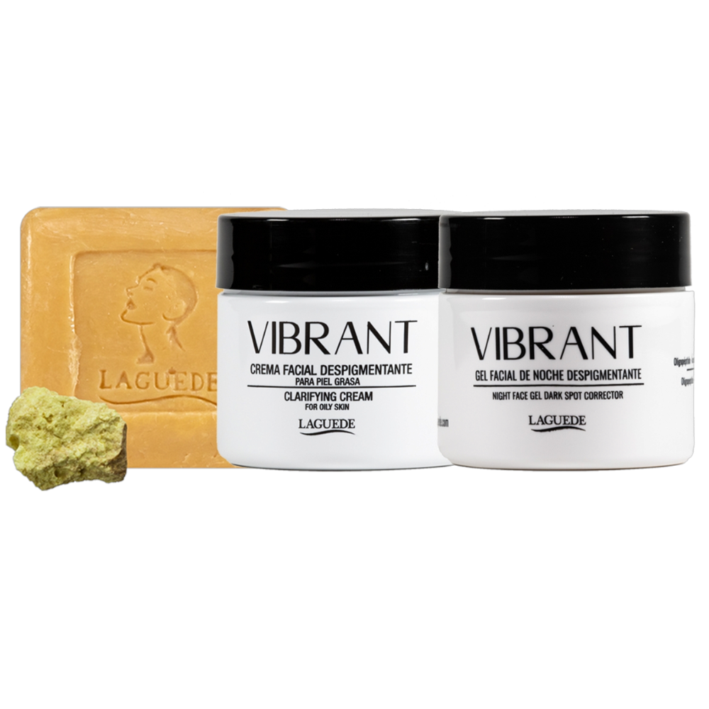 Kit Facial Anti-acné Despigmentante Crema Día + Gel Noche +Jabón de Azufre  Laguede Piel Grasa