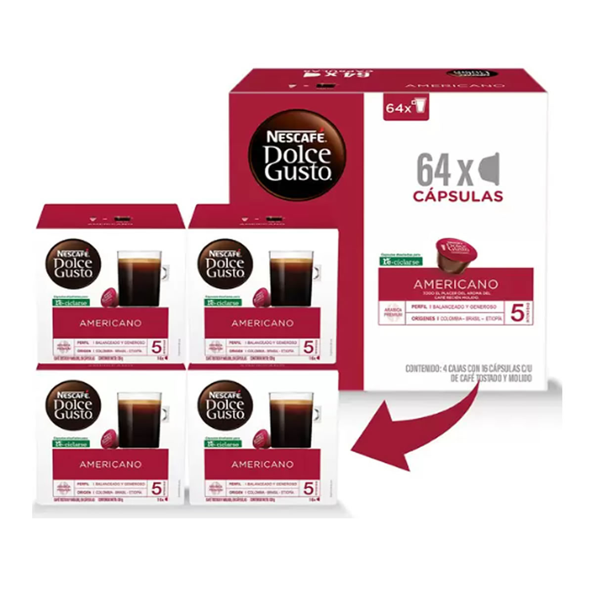 Nescafé Dolce Gusto Americano Cápsulas De Café 64 Pz