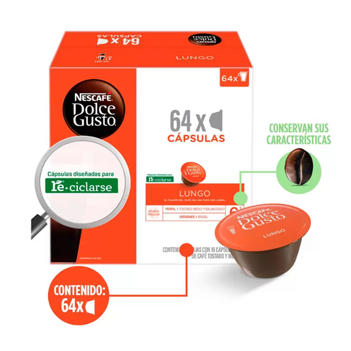 Nescafé Dolce Gusto, Lungo 64 Cápsulas