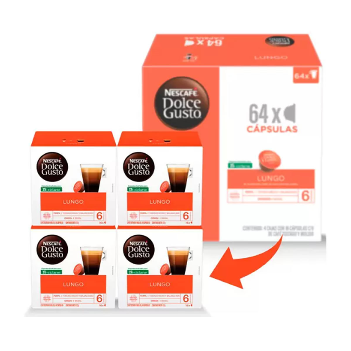Nescafé Dolce Gusto, Lungo 64 Cápsulas