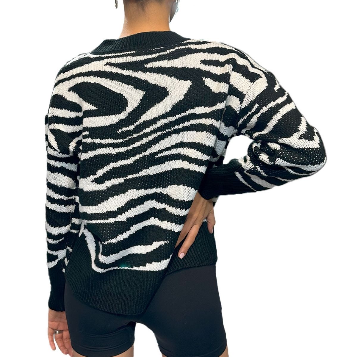 Suéter Cebra Holgado De Punto Con Cuello Redondo Para Mujer