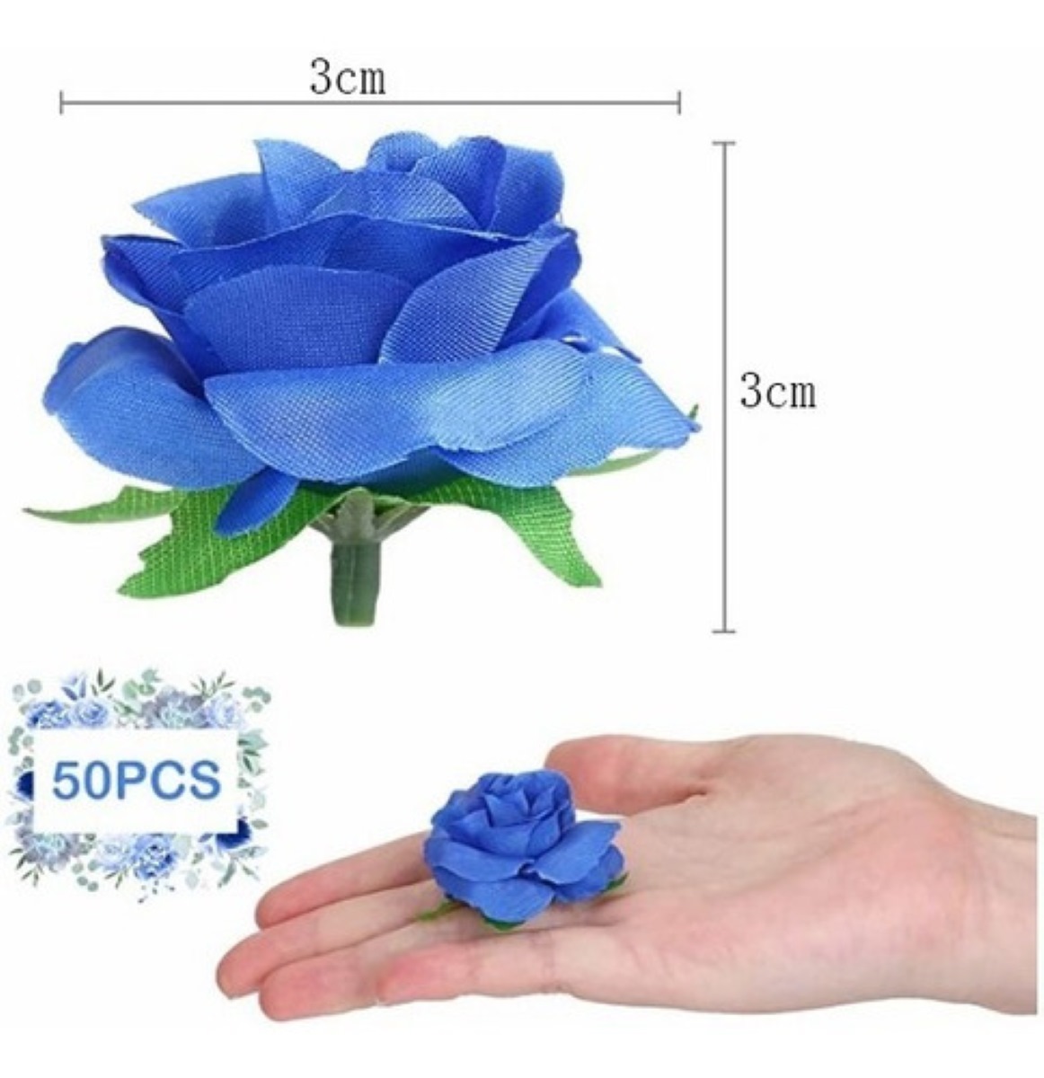 50 Piezas De Mini Flores De Rosa Artificial Azul Oscuro 3cm