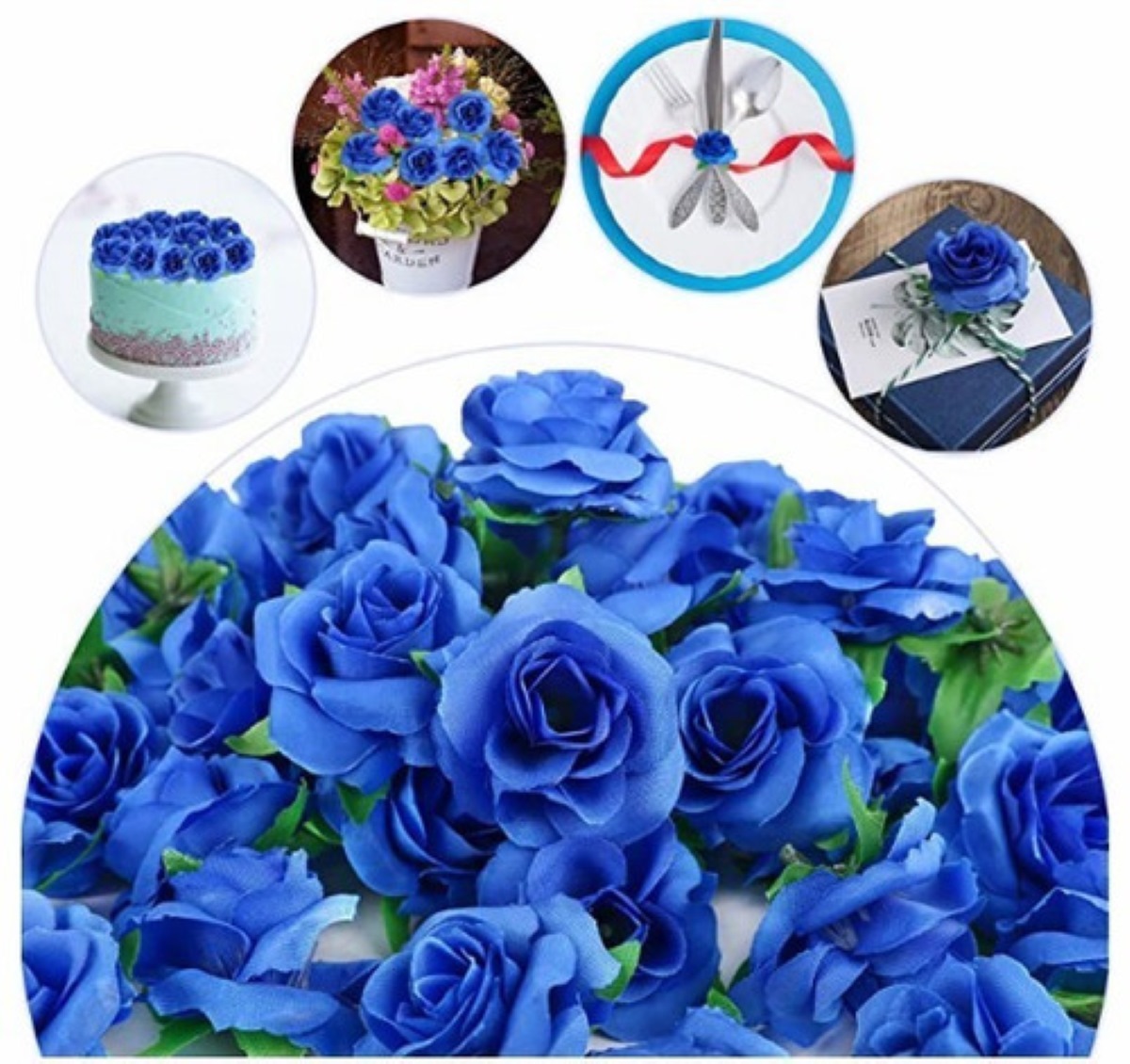 50 Piezas De Mini Flores De Rosa Artificial Azul Oscuro 3cm