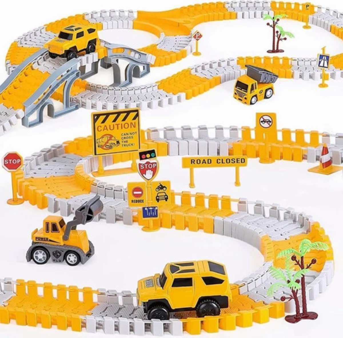 255 Piezas Juguetes De Pista Para Niños Con 4 Coches Amarillo