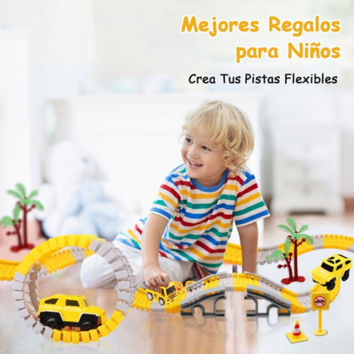 255 Piezas Juguetes De Pista Para Niños Con 4 Coches Amarillo