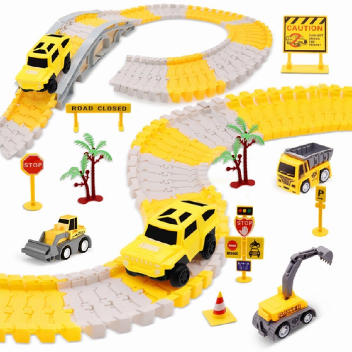 255 Piezas Juguetes De Pista Para Niños Con 4 Coches Amarillo