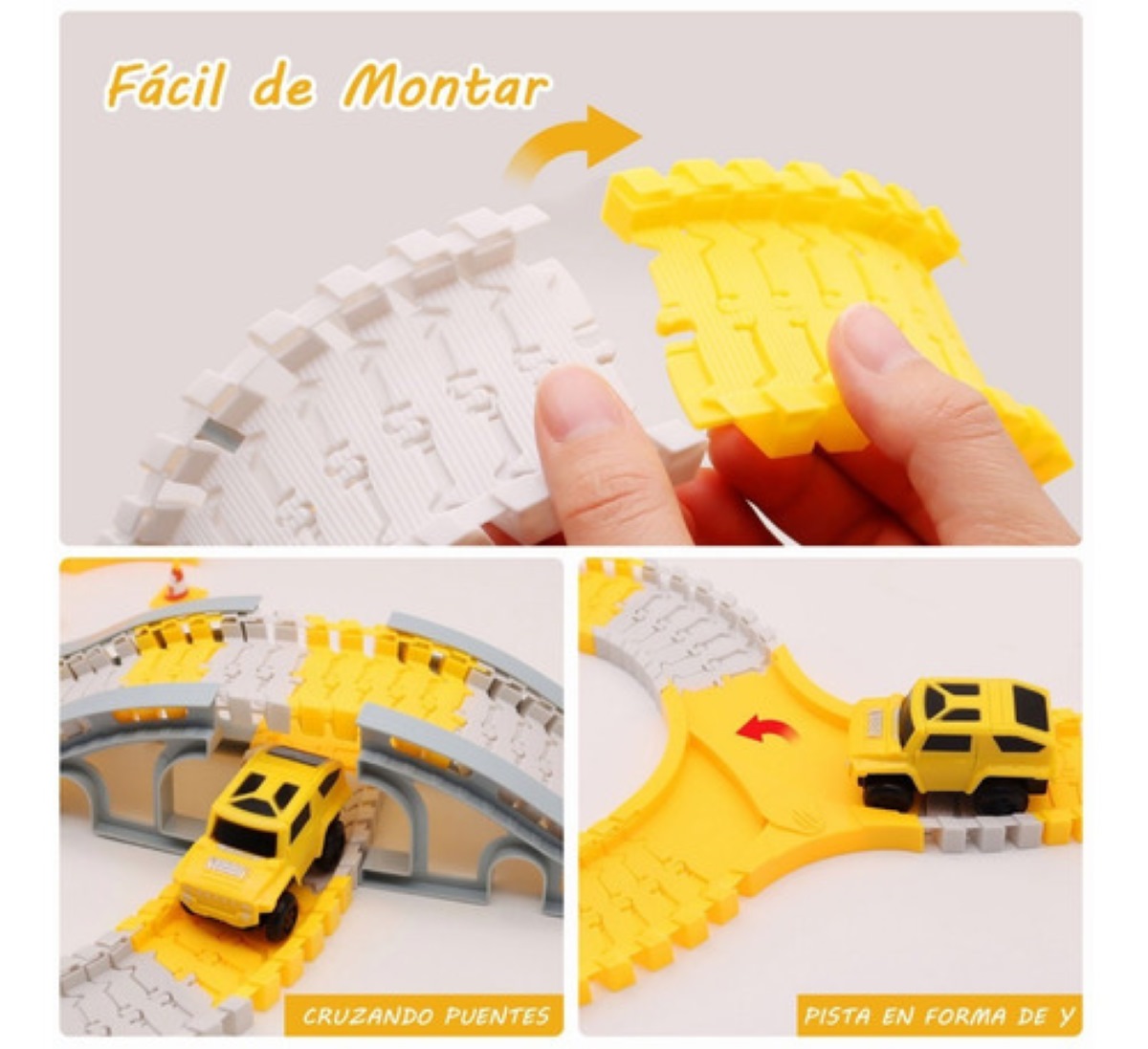 255 Piezas Juguetes De Pista Para Niños Con 4 Coches Amarillo