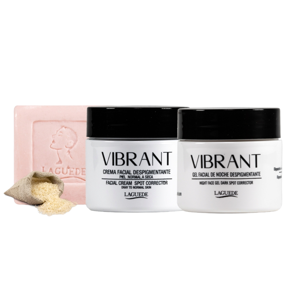 Kit Aclarante Facial Anti-Edad Crema de Día, Gel de Noche 50g y Jabón De Arroz 90g Piel seca/normal Laguede .