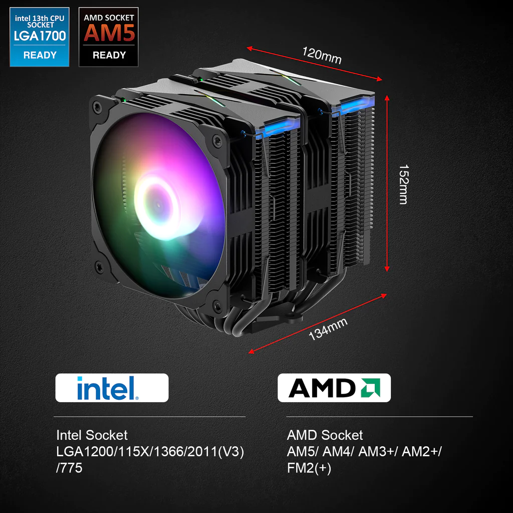 Disipador CPU Vetroo U6PRO, 120mm, 1500RPM, color negro 
