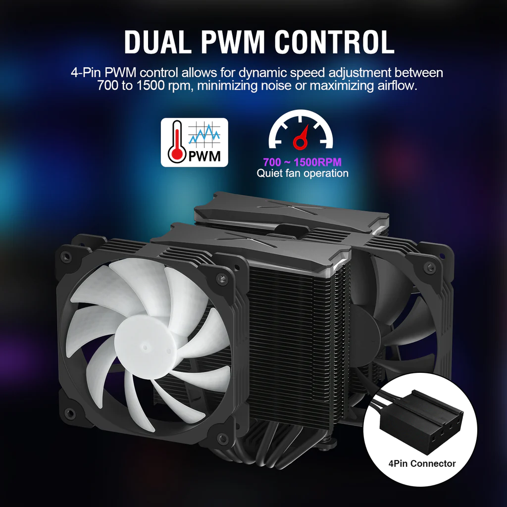 Disipador CPU Vetroo U6PRO, 120mm, 1500RPM, color negro 