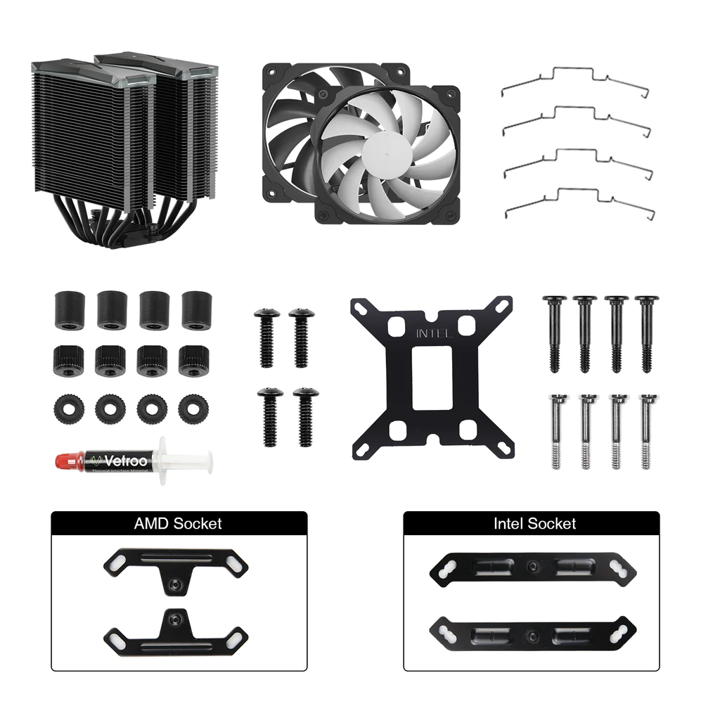 Disipador CPU Vetroo U6PRO, 120mm, 1500RPM, color negro 