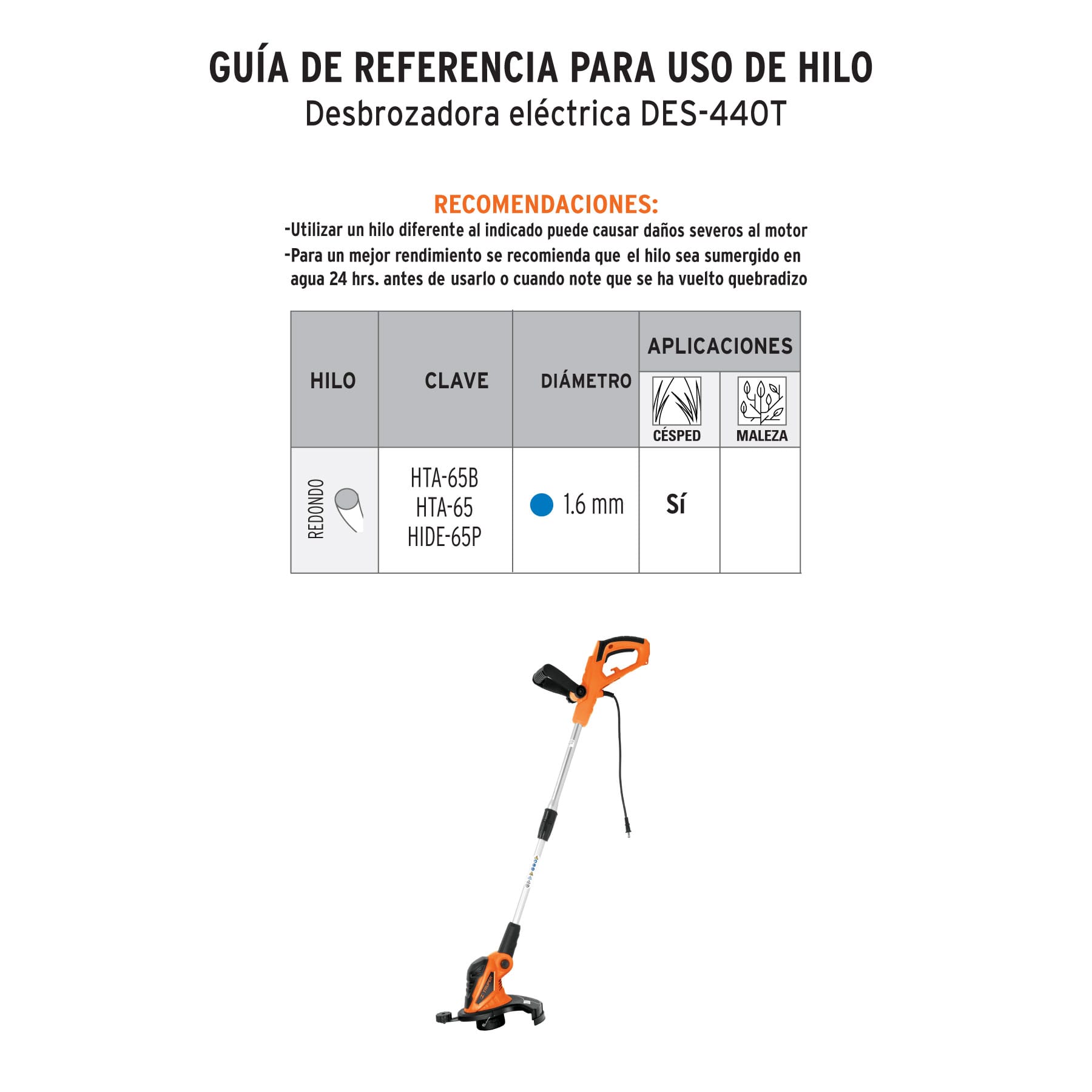 DESBROZADORA ELÉCTRICA 450 W MANGO "D", 13" DE CORTE TRUPER 10975