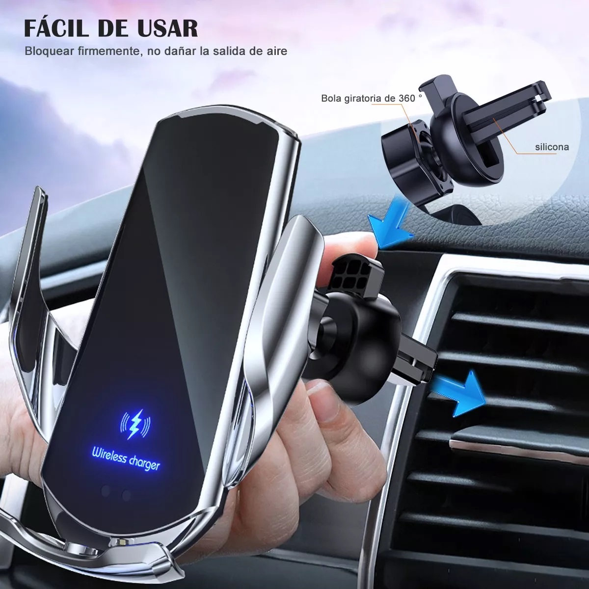 Soporte Cargador Inalámbrico De Carga Rápida 15w Para Auto