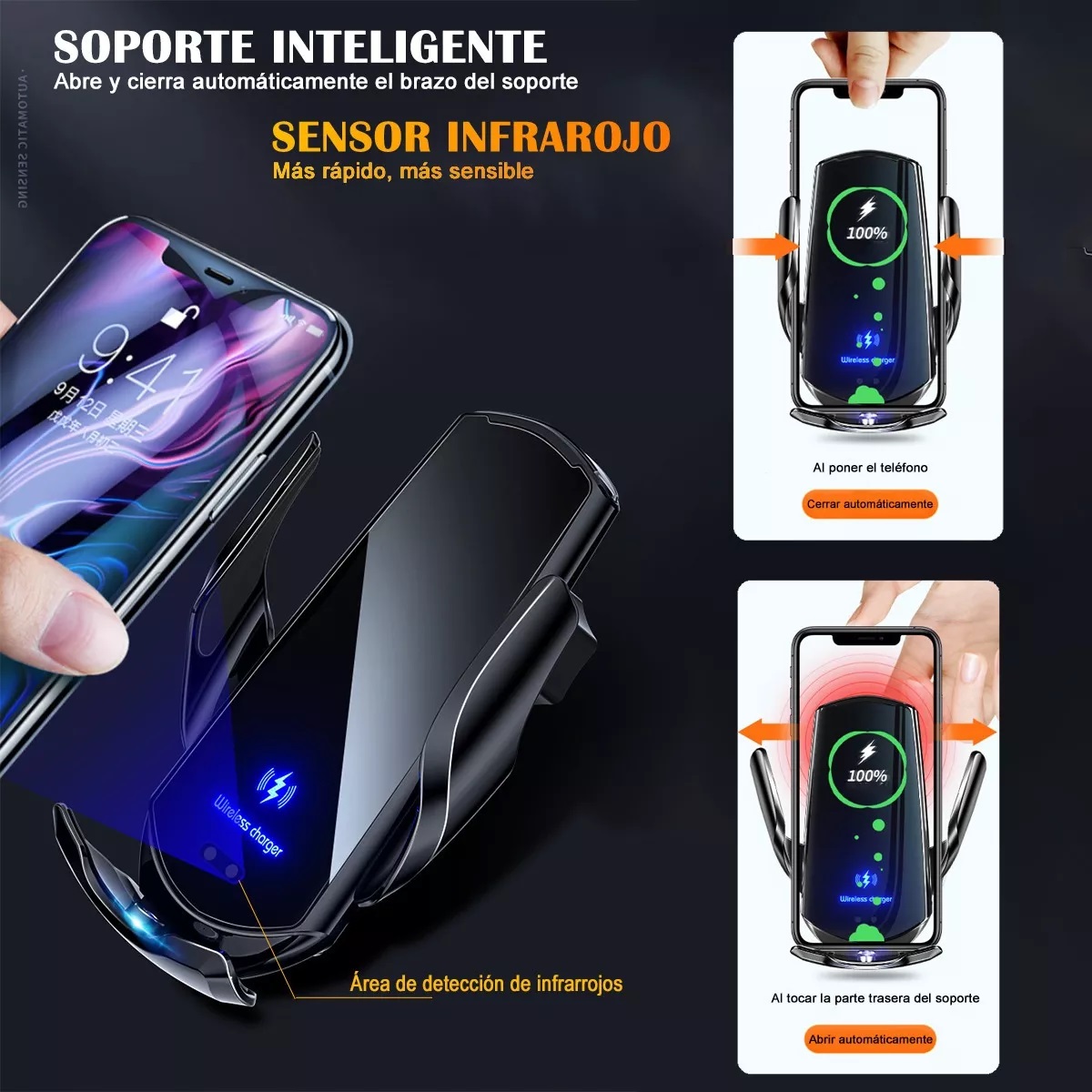 Soporte Cargador Inalámbrico De Carga Rápida 15w Para Auto