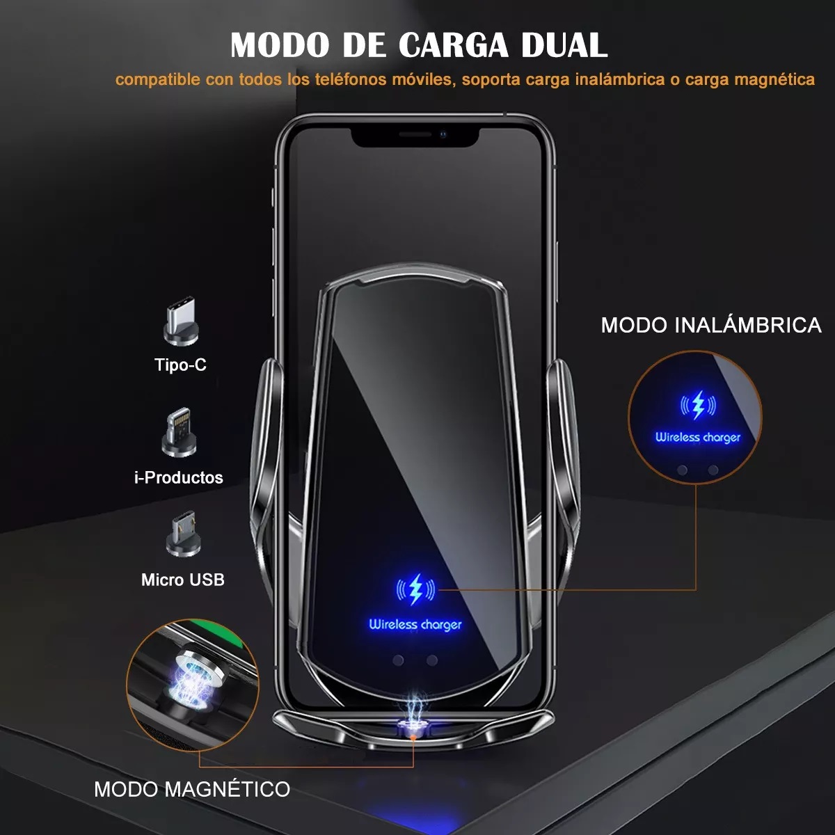 Soporte Cargador Inalámbrico De Carga Rápida 15w Para Auto