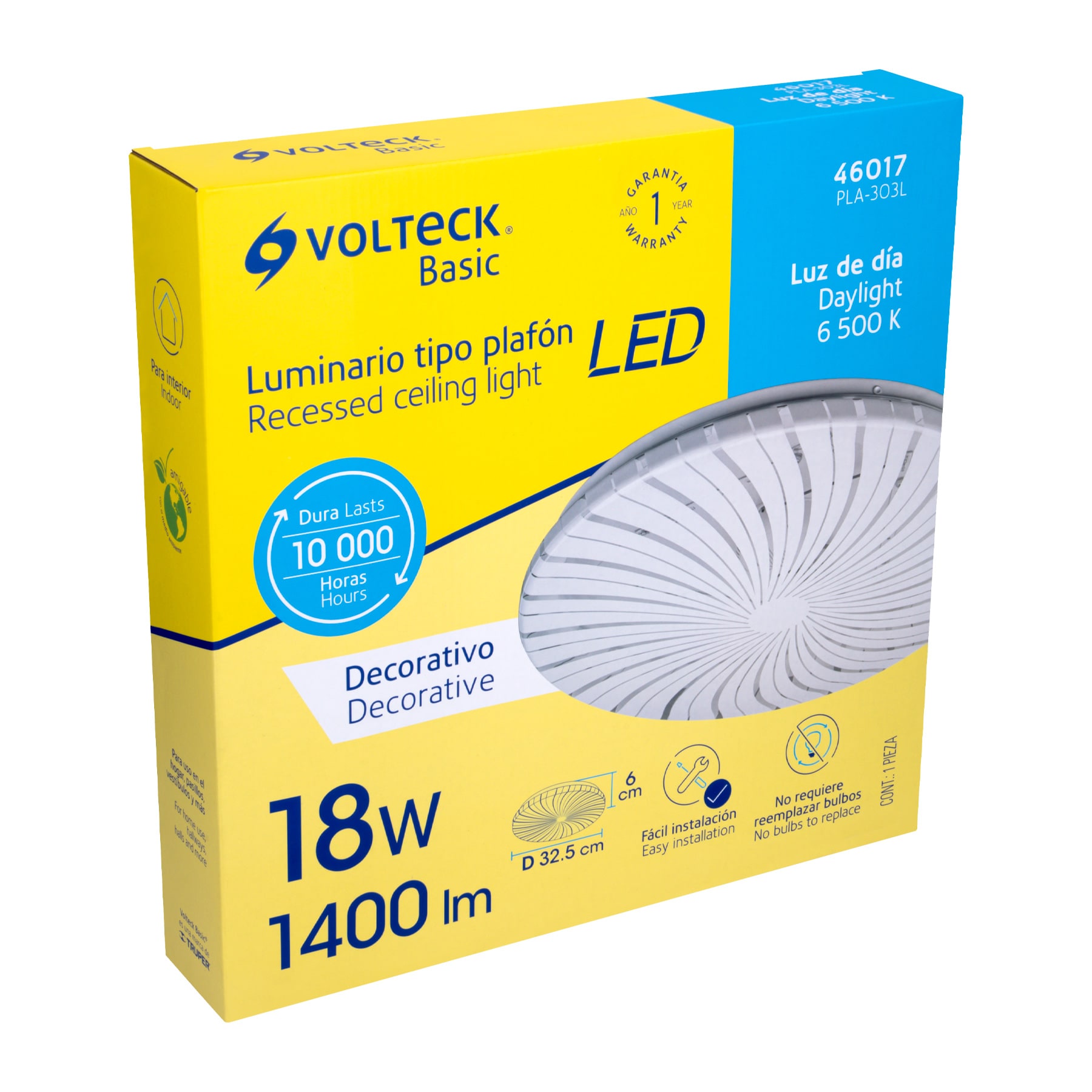 LUMINARIO LED 18 W TIPO PLAFÓN DECORATIVO LUZ DE DÍA VOLTECK BASIC 46017