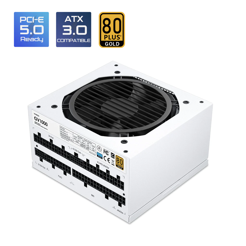 FUENTE DE PODER CERTIFICADA DE 1000 WATTS COLOR BLANCO PCI5 5.0 ATX 3.0