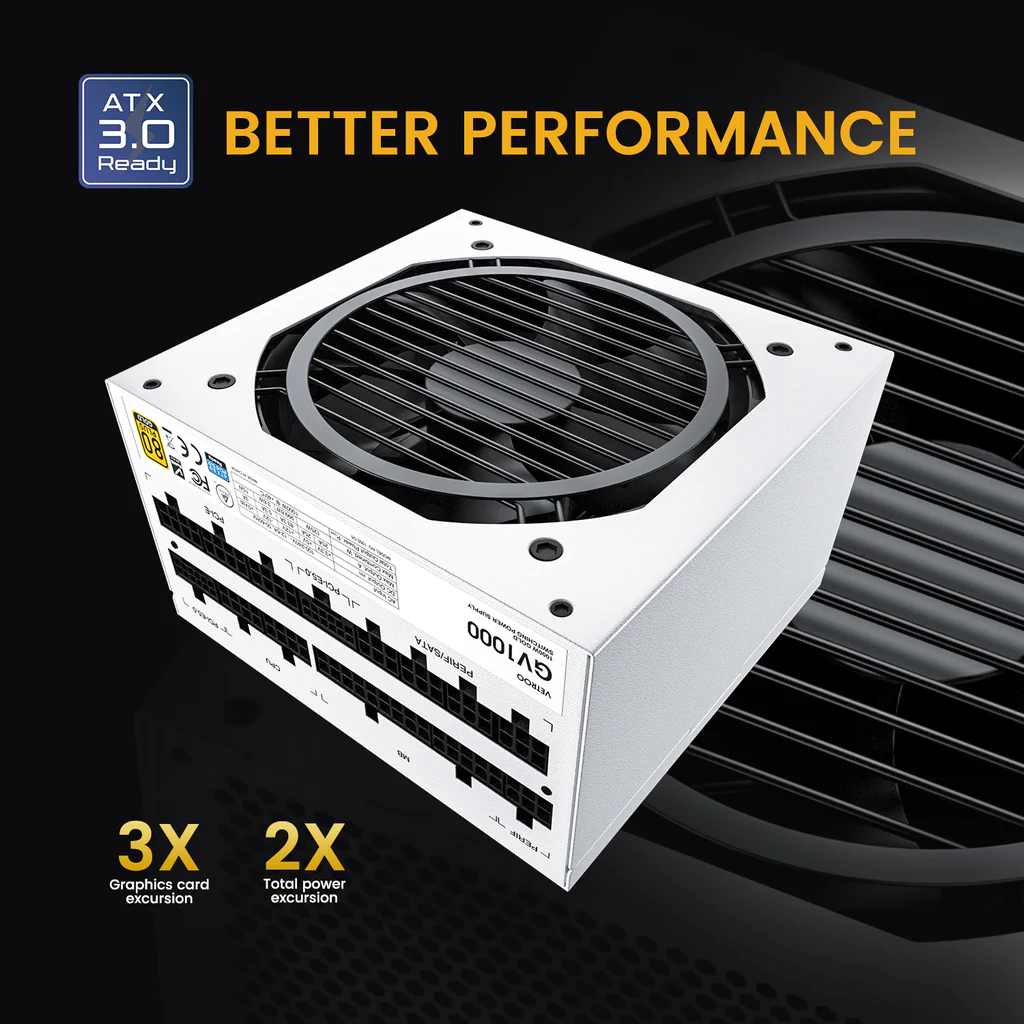 FUENTE DE PODER CERTIFICADA DE 1000 WATTS COLOR BLANCO PCI5 5.0 ATX 3.0